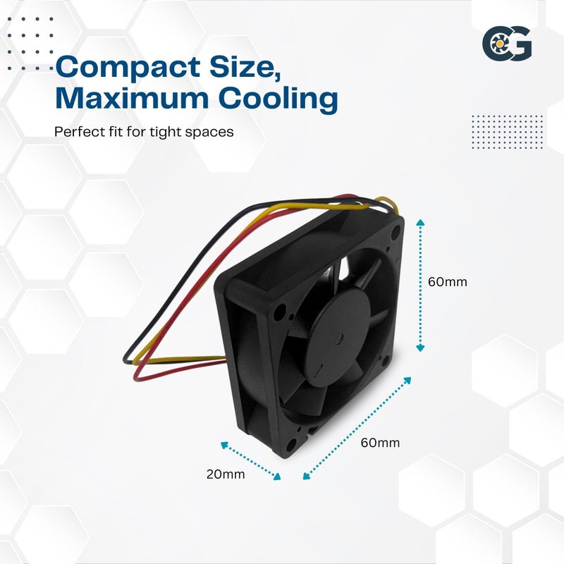 coolerguys مروحة كولر قايز ذات محمل كروي مزدوج 12 فولت 3 دبابيس (60x20 مم، سرعة متوسطة) - Image 3